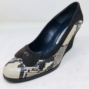 Donald J Pliner Qamra Python Print Patent & Suede Wedges